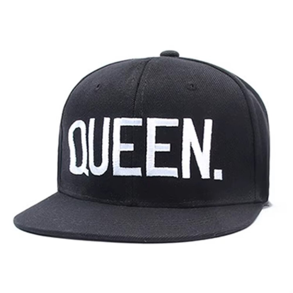 Queen. Snapback‎ Hat Classic Flat Brim Baseball Cap Black, White Letters, King